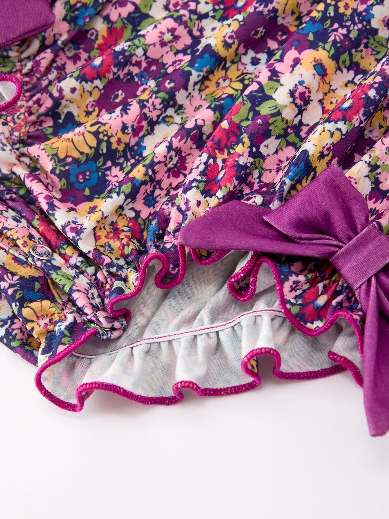 Purple Floral Bow Petals Collar Girls Romper - Abbies Place