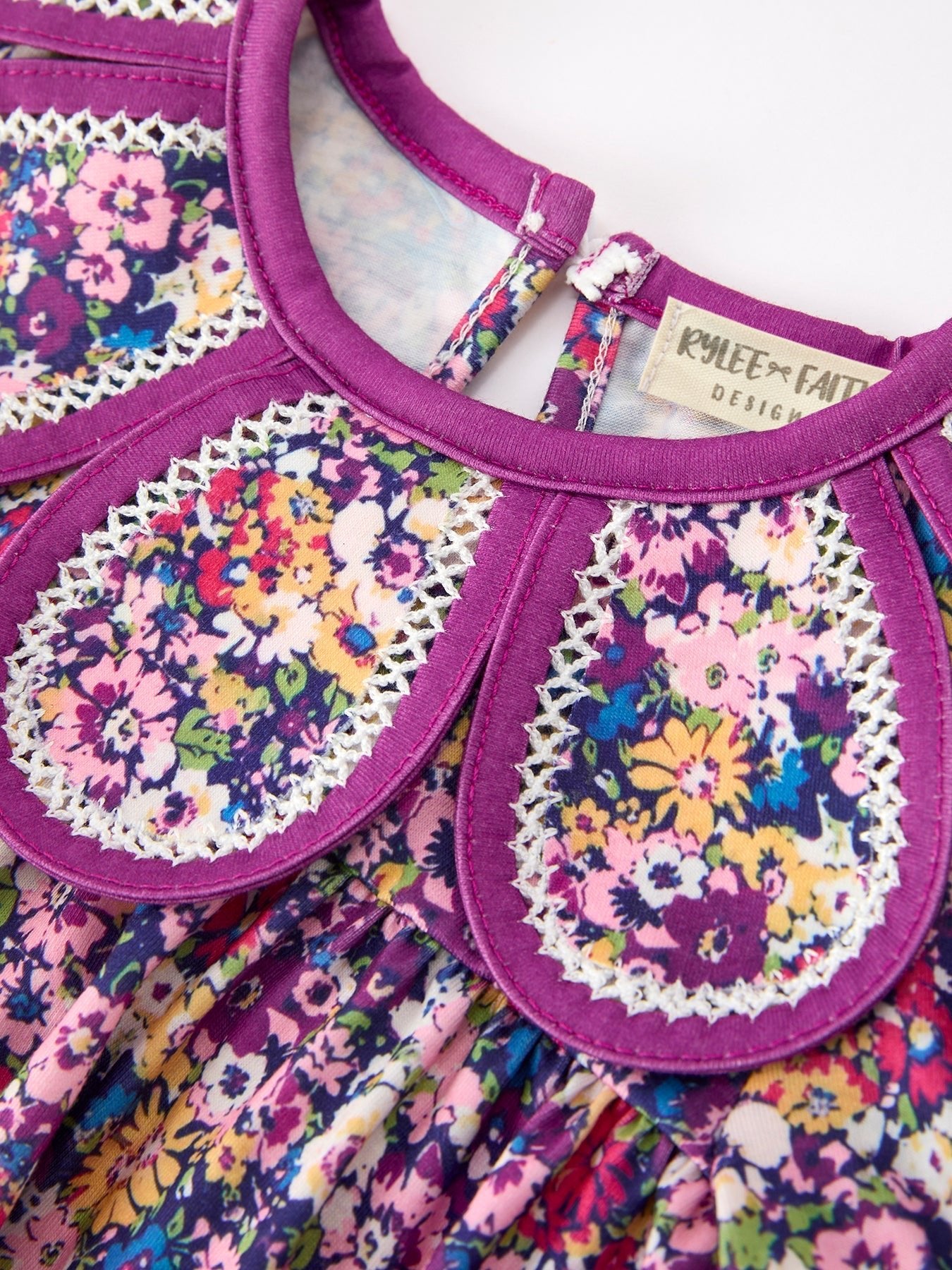 Purple Floral Bow Petals Collar Girls Romper - Abbies Place