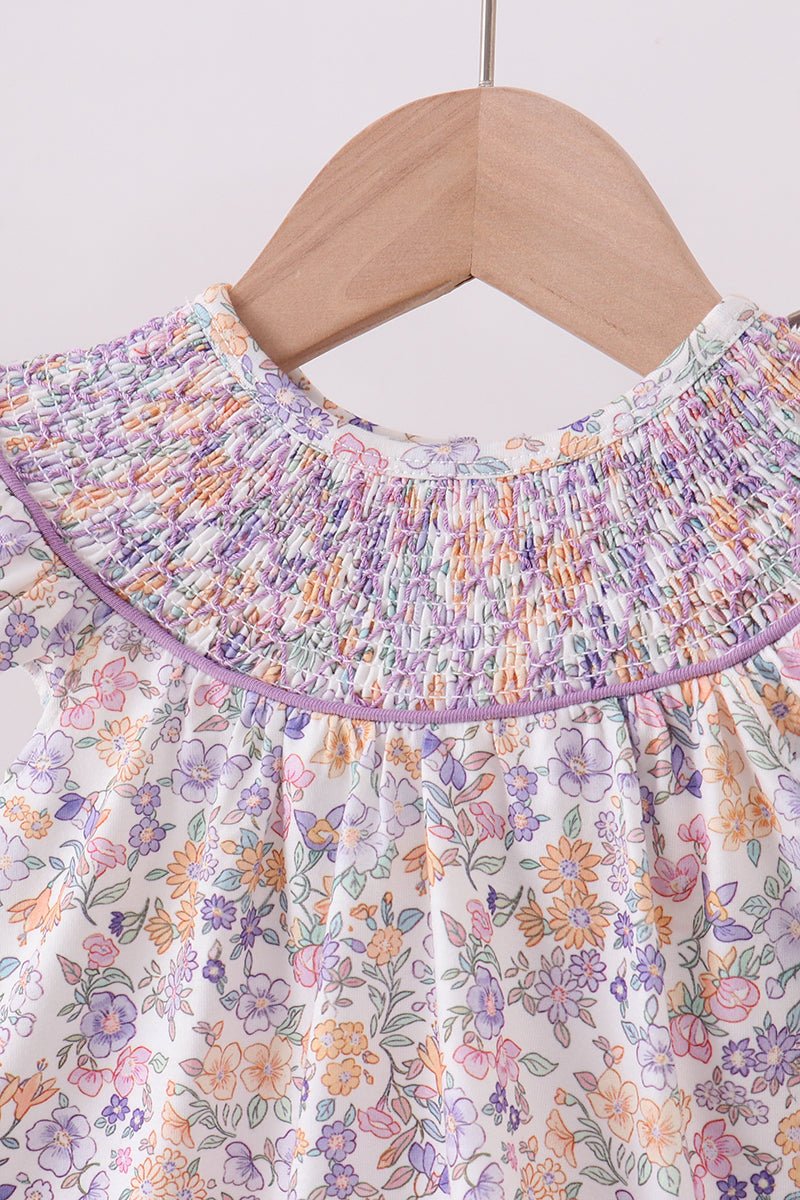 Purple Floral Smocked Bloomer Set - Abbies Place