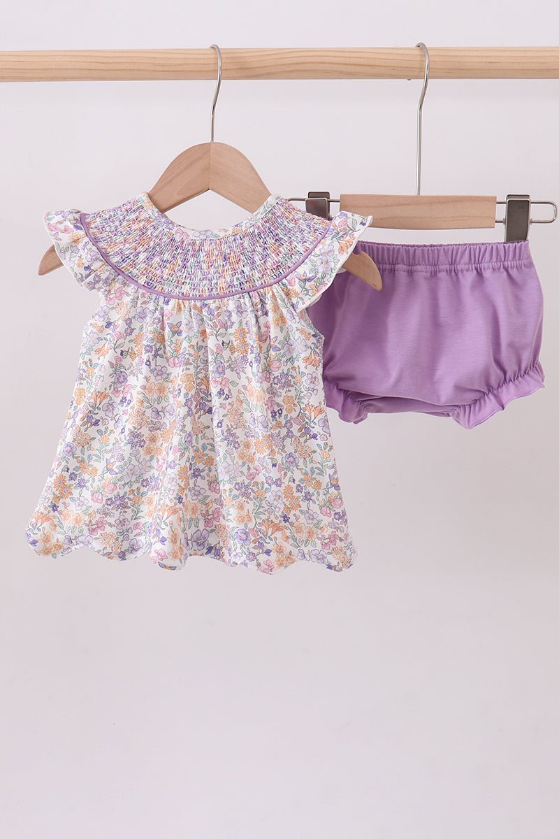 Purple Floral Smocked Bloomer Set - Abbies Place