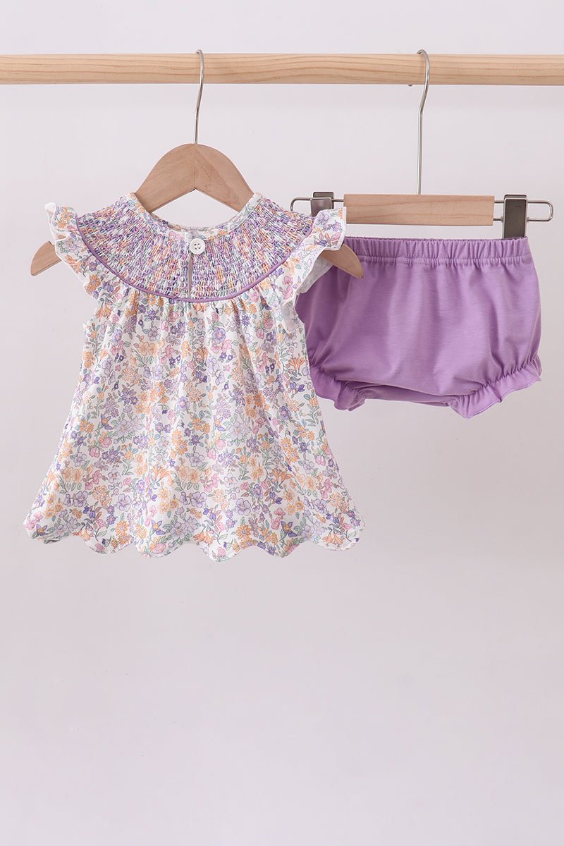 Purple Floral Smocked Bloomer Set - Abbies Place