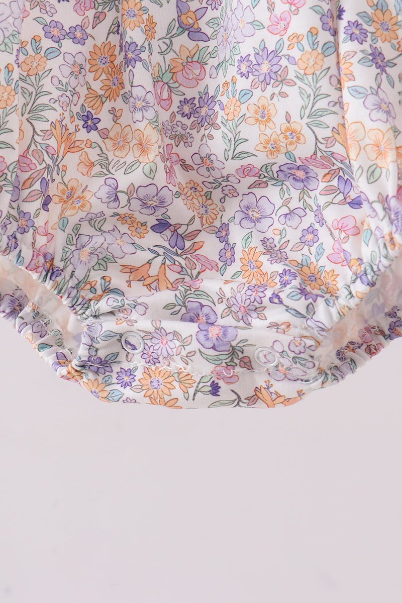 Purple Floral Smocked Ruffle Bubble - Abbies Place