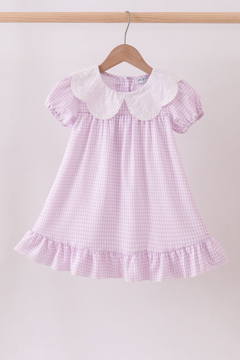 Purple Gingham Lace Ruffle Dress - Abbies Place
