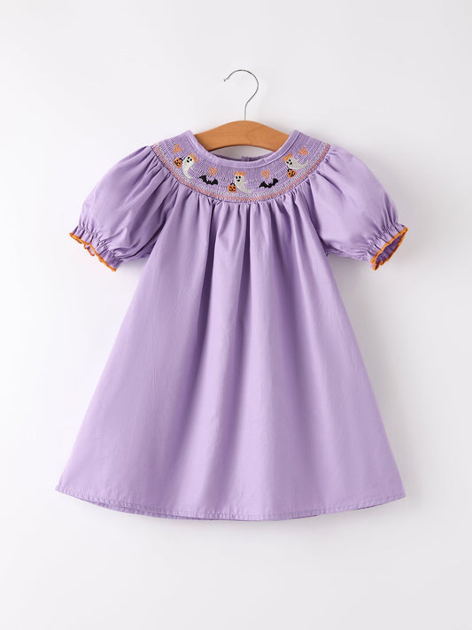Purple Halloween Smock Embroidery Baby Girl Dress - Abbies Place