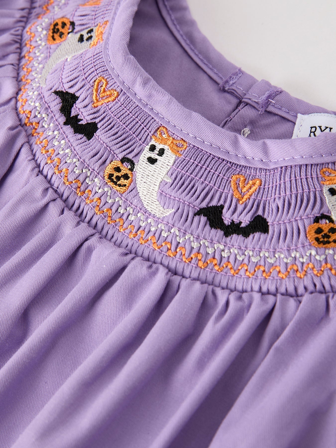 Purple Halloween Smock Embroidery Baby Girl Romper - Abbies Place