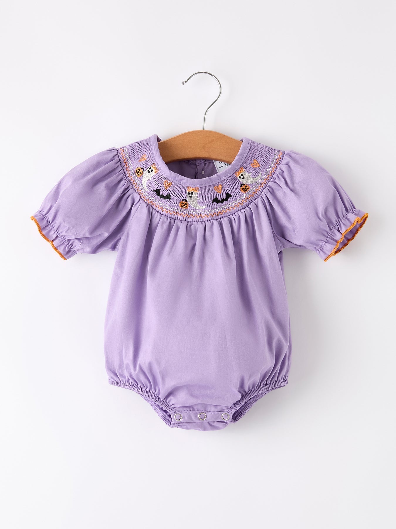 Purple Halloween Smock Embroidery Baby Girl Romper - Abbies Place
