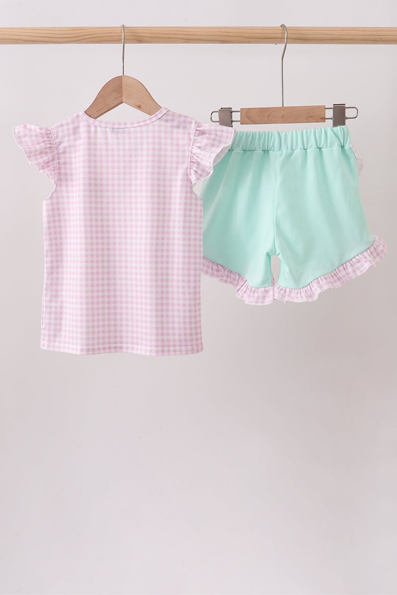 Purple Ice Cream Plaid Embroidered Set - Abbies Place