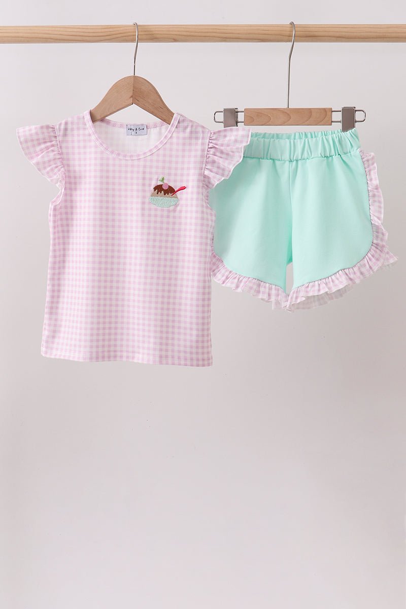 Purple Ice Cream Plaid Embroidered Set - Abbies Place