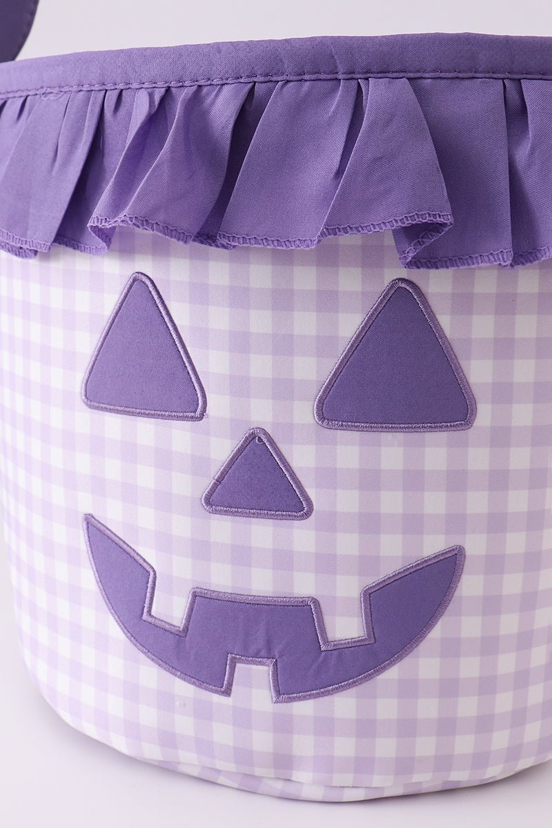 Purple Pumpkin Applique Gingham Ruffle Basket - Abbies Place