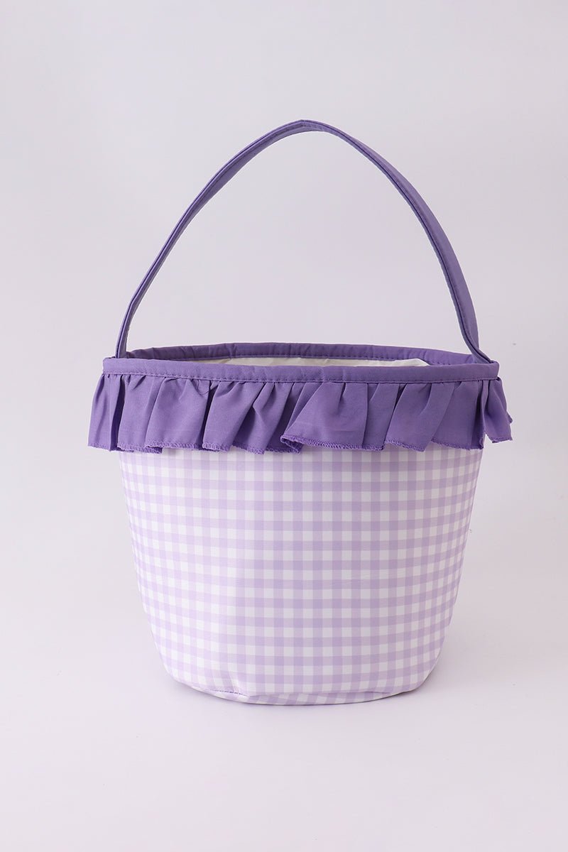 Purple Pumpkin Applique Gingham Ruffle Basket - Abbies Place