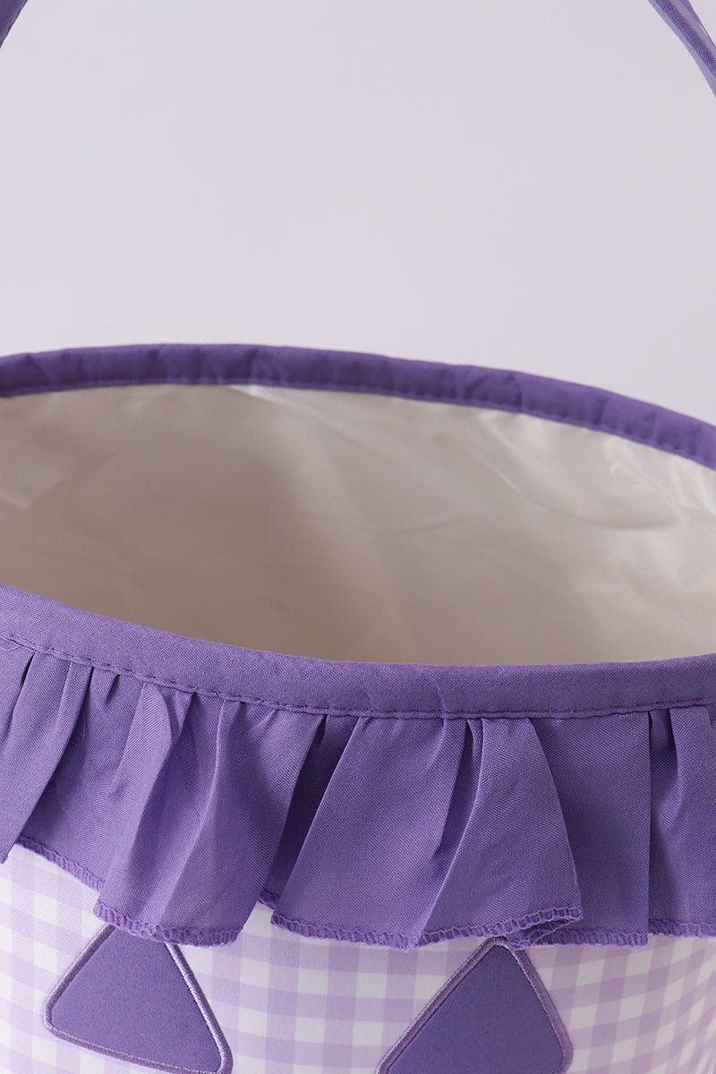 Purple Pumpkin Applique Gingham Ruffle Basket - Abbies Place