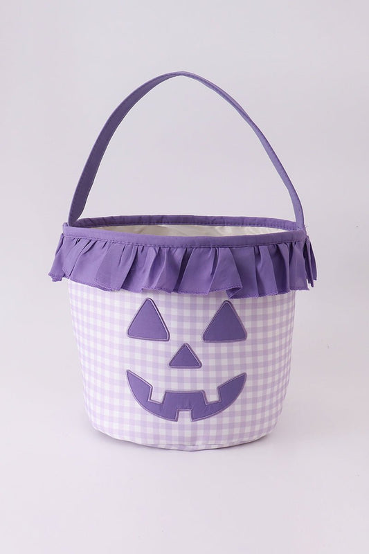 Purple Pumpkin Applique Gingham Ruffle Basket - Abbies Place