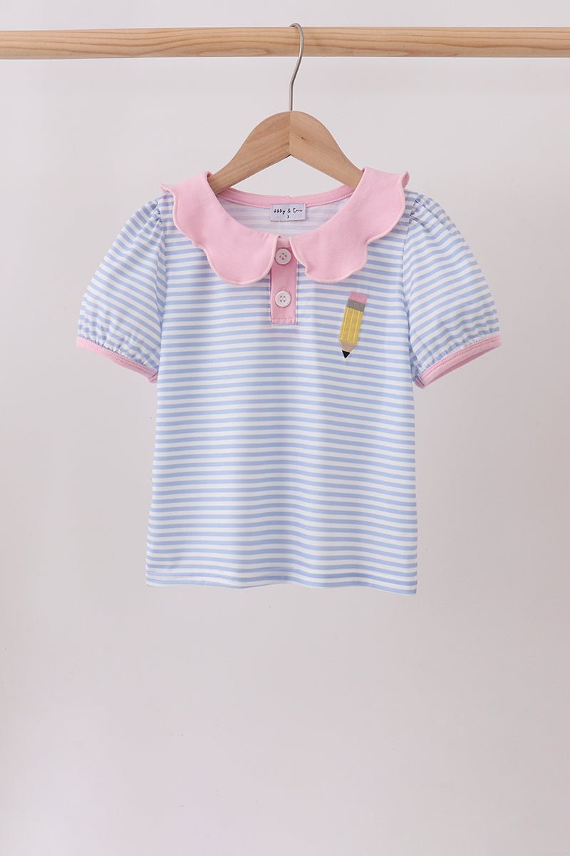 Purple Stripe Pencil Embroidered Top - Abbies Place