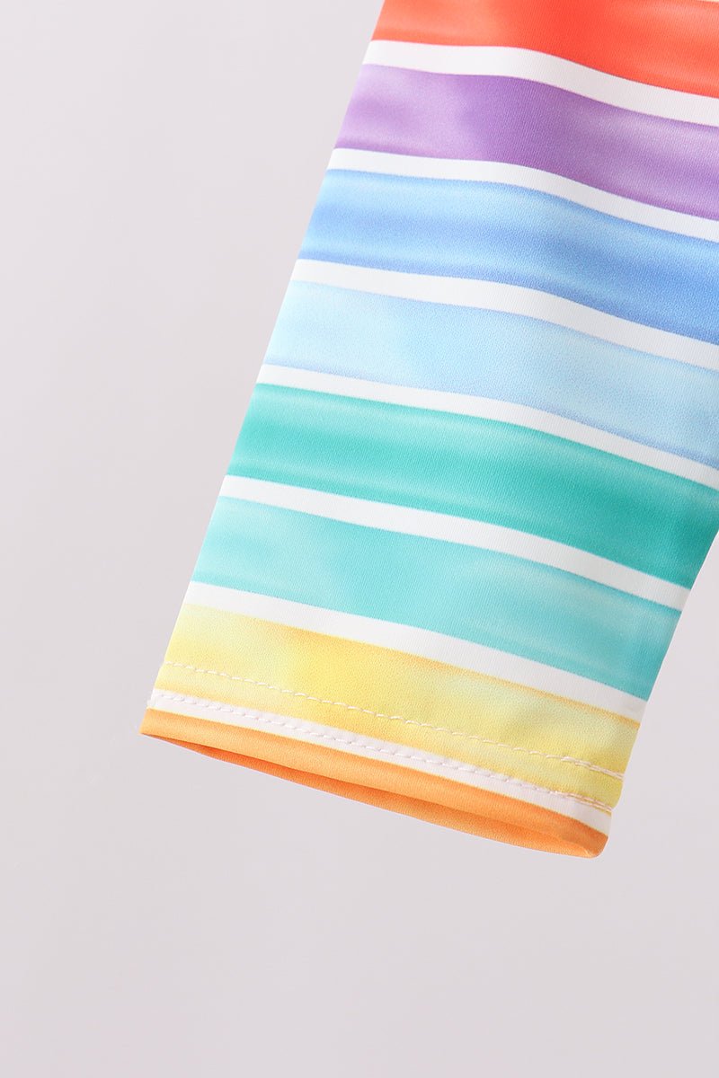 Rainbow Stripe Bow Ruffle Rashguard Set - Abbies Place