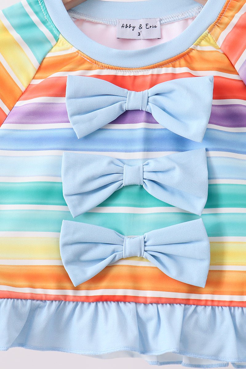 Rainbow Stripe Bow Ruffle Rashguard Set - Abbies Place