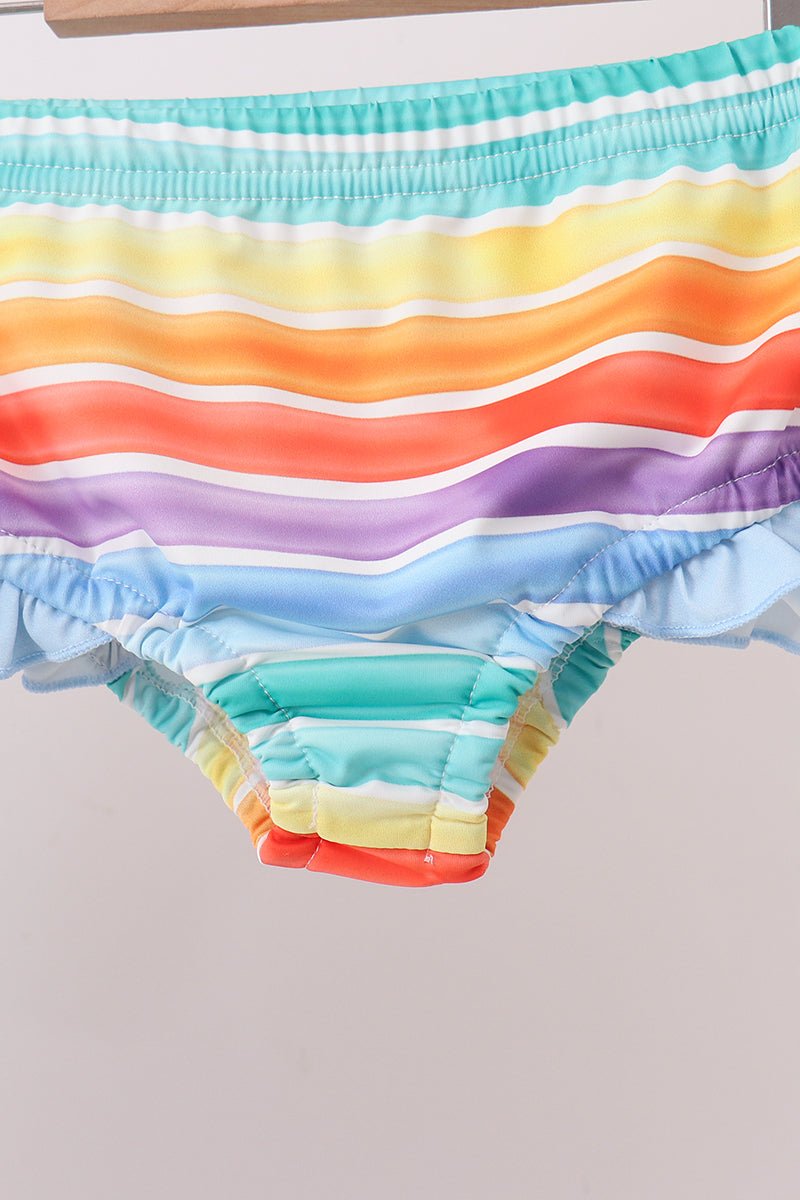 Rainbow Stripe Bow Ruffle Rashguard Set - Abbies Place
