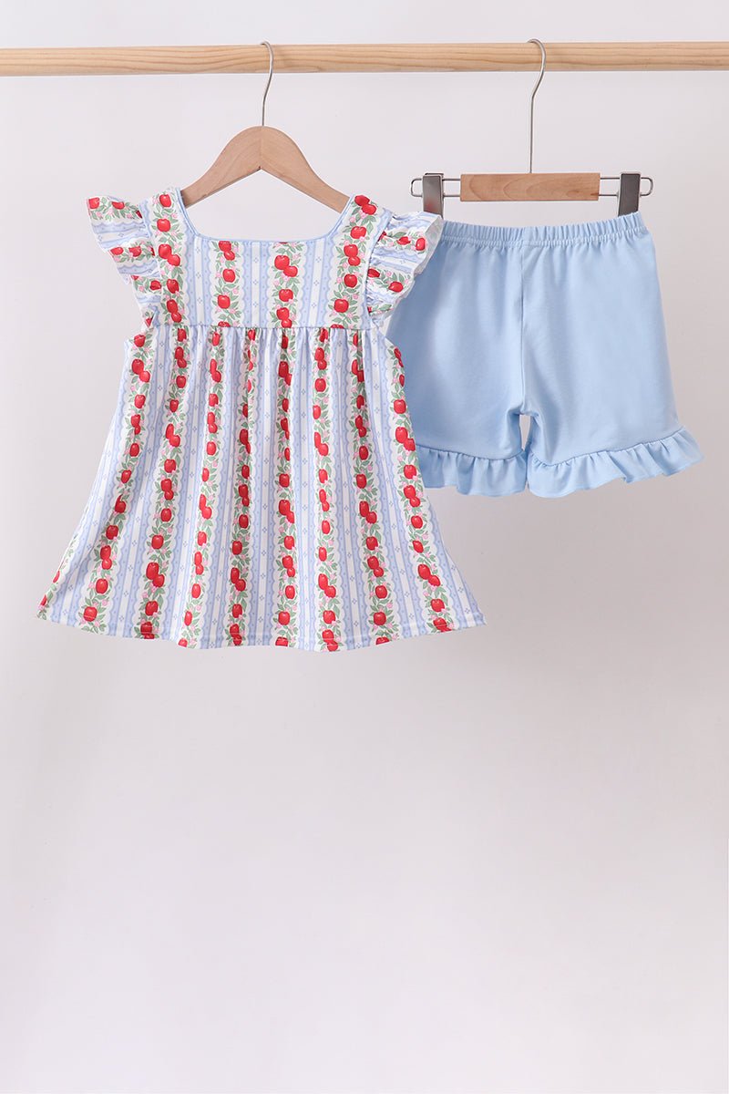 Red Apple Applique Ruffle Shorts Set - Abbies Place
