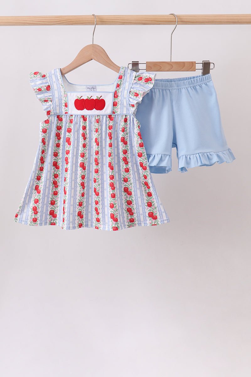 Red Apple Applique Ruffle Shorts Set - Abbies Place
