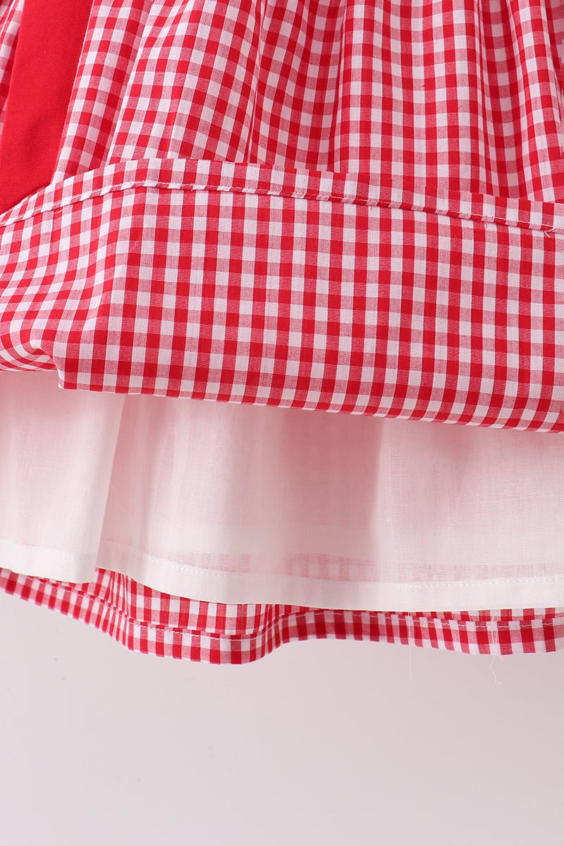 Red Apple Bow Smocked Gingham Dress - Abbies Place