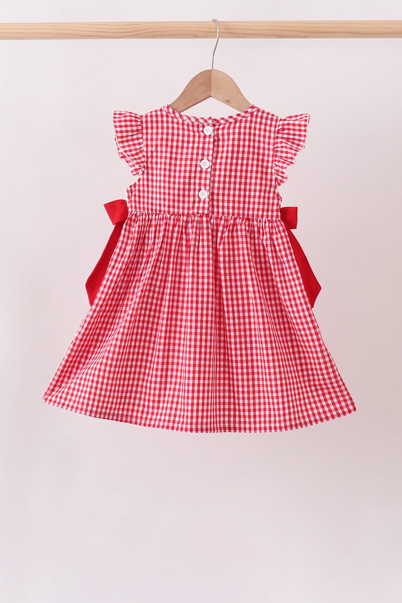 Red Apple Bow Smocked Gingham Dress - Abbies Place