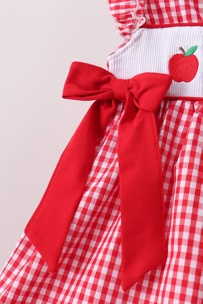 Red Apple Bow Smocked Gingham Ruffle Shorts Set - Abbies Place