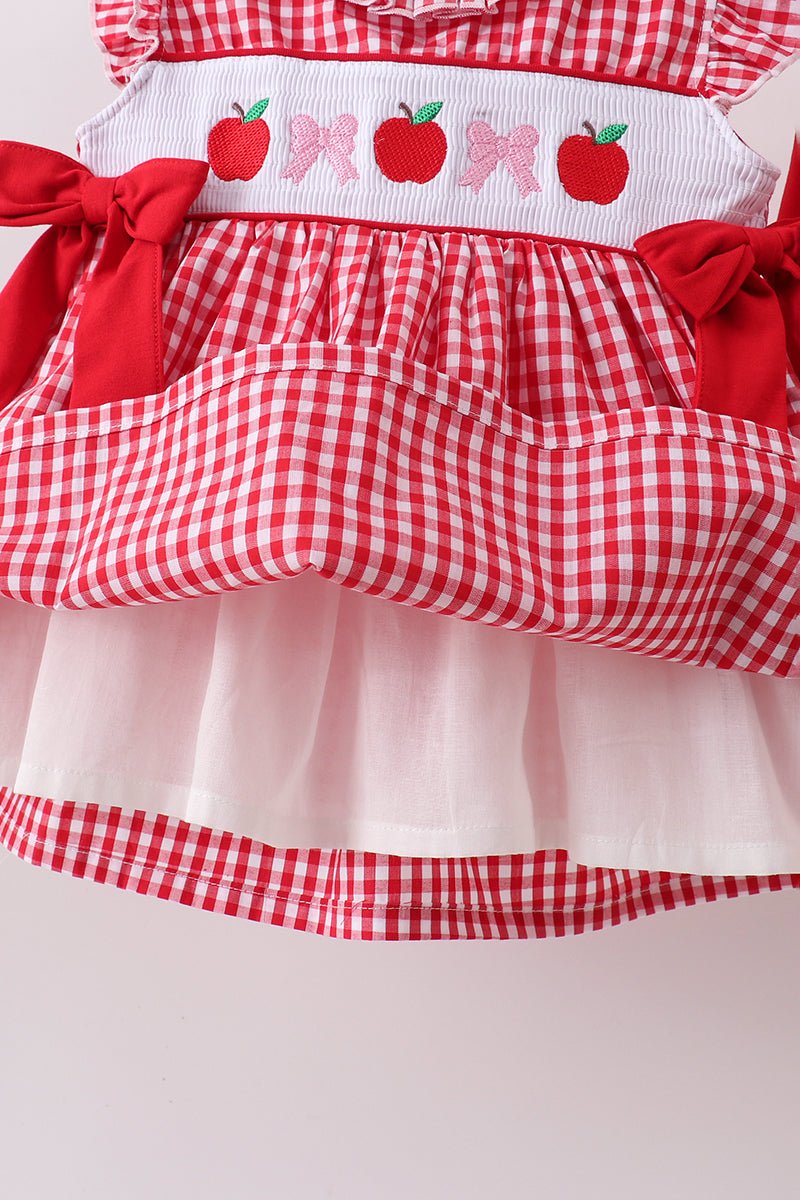 Red Apple Bow Smocked Gingham Ruffle Shorts Set - Abbies Place