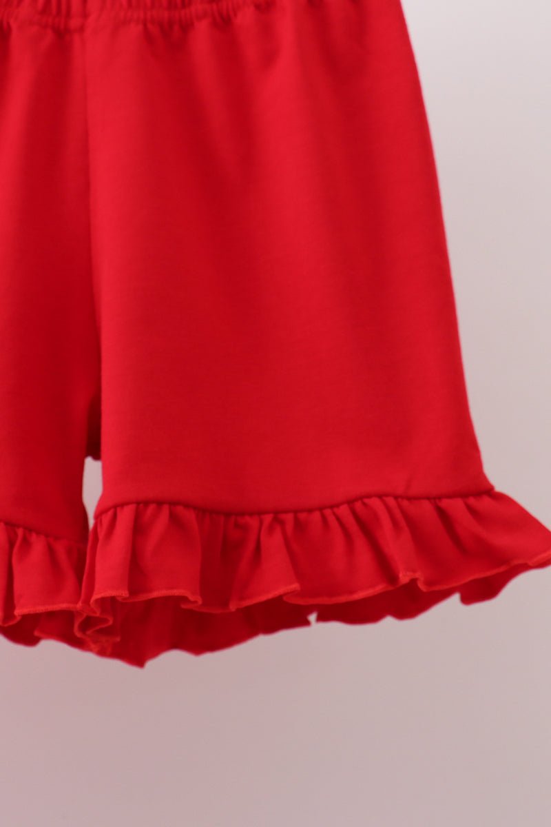 Red Apple Bow Smocked Gingham Ruffle Shorts Set - Abbies Place