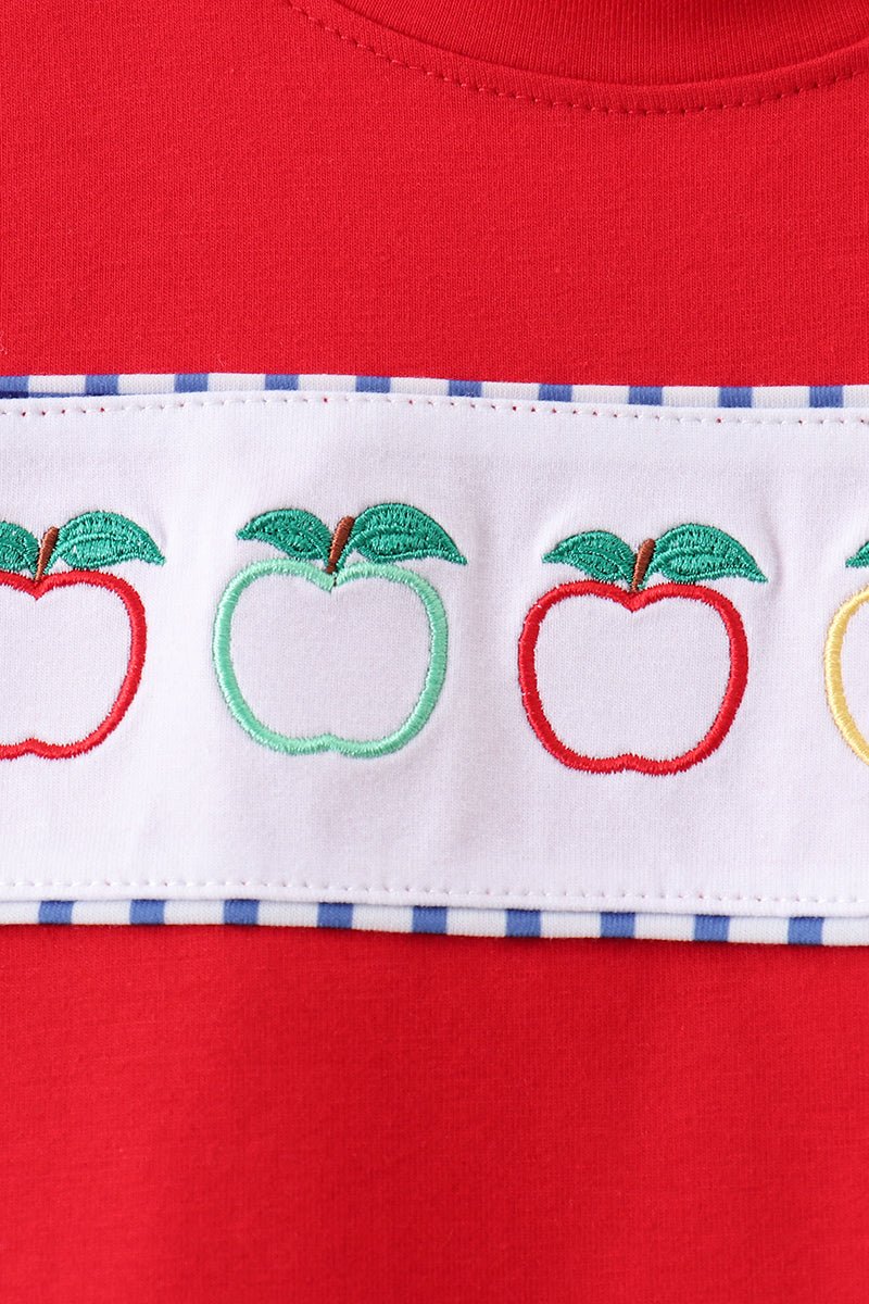 Red Apple Embroidered Gingham Shorts Set - Abbies Place