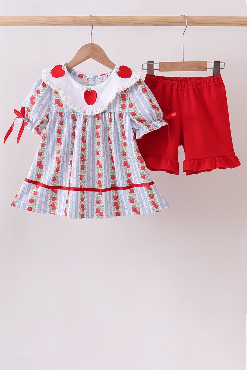 Red Apple Embroidered Set - Abbies Place