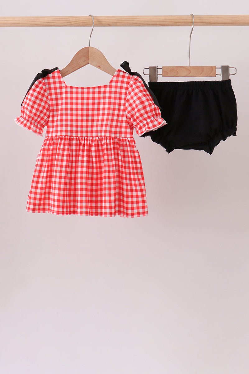 Red Character Plaid Embroidered Bloomer Set - Abbies Place