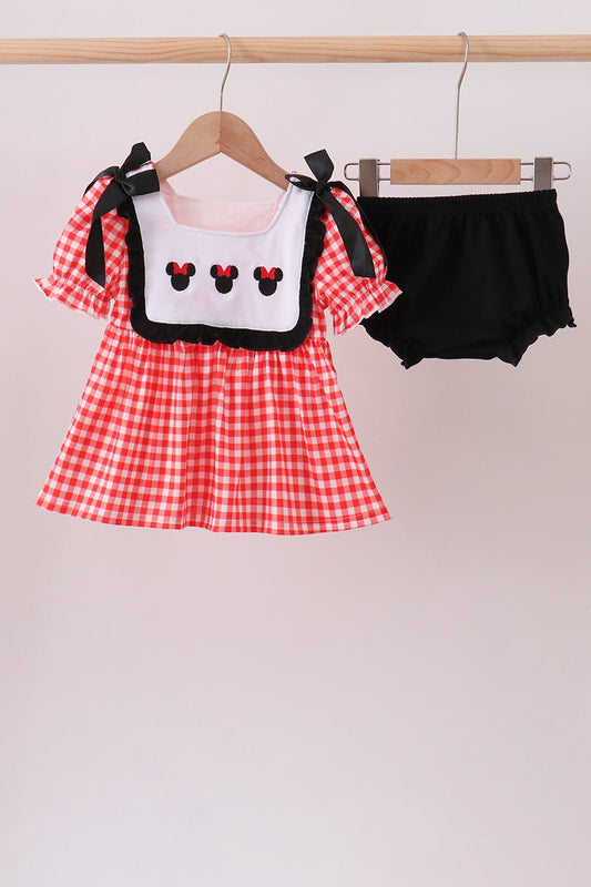 Red Character Plaid Embroidered Bloomer Set - Abbies Place