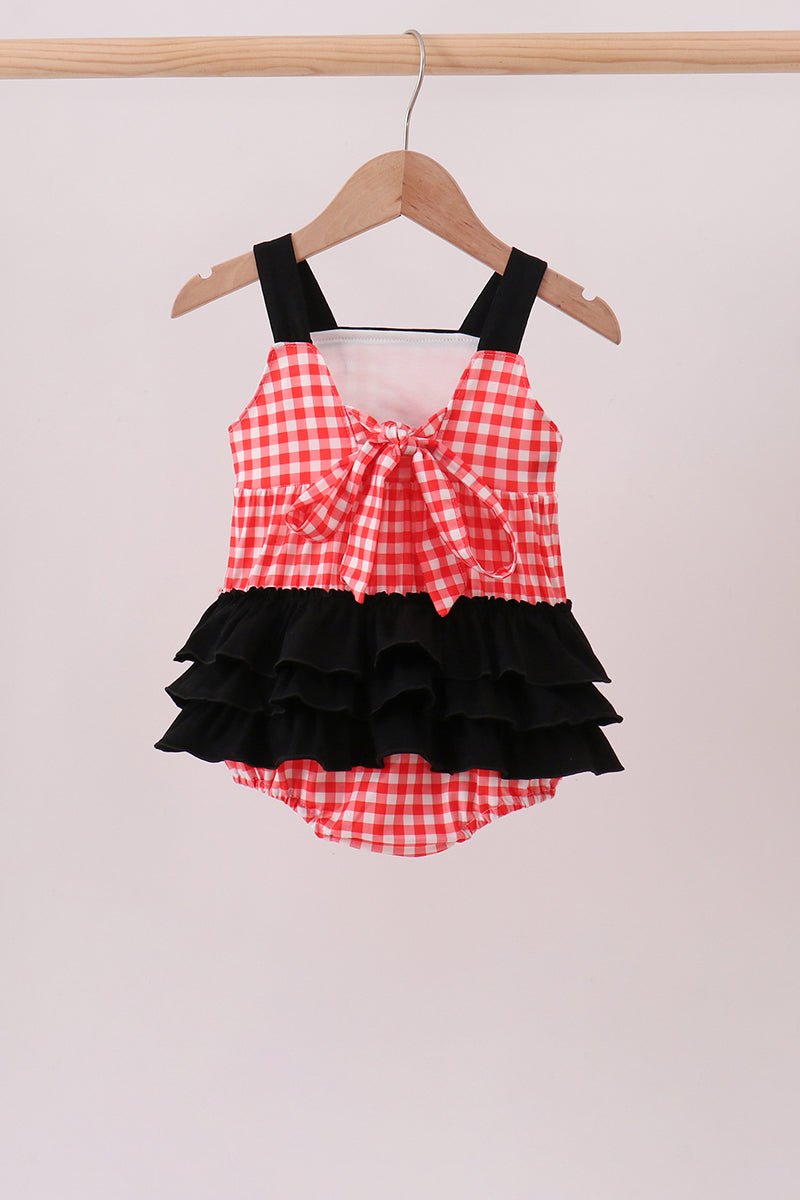 Red Character Plaid Embroidered Bubble - Abbies Place