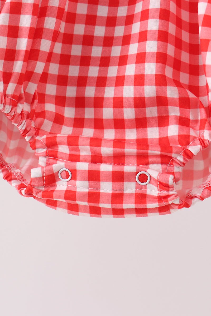 Red Character Plaid Embroidered Bubble - Abbies Place