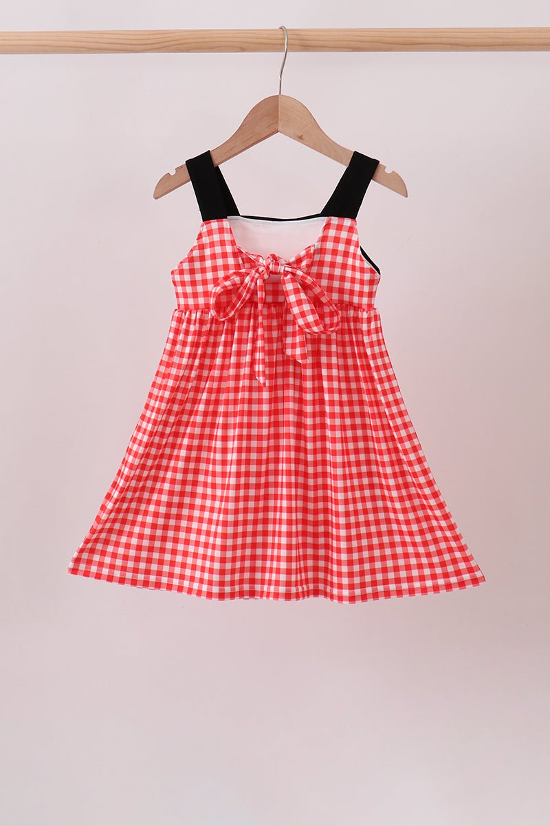 Red Character Plaid Embroidered Dress - Abbies Place