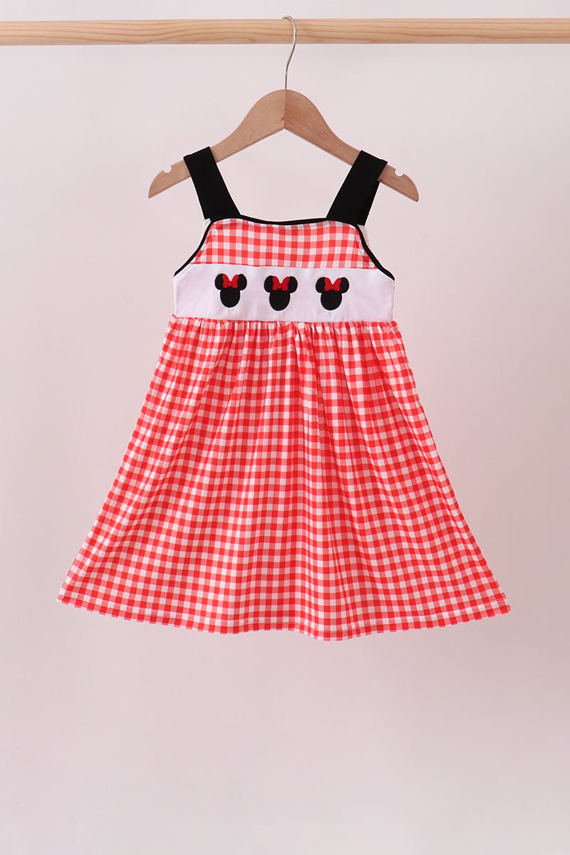 Red Character Plaid Embroidered Dress - Abbies Place