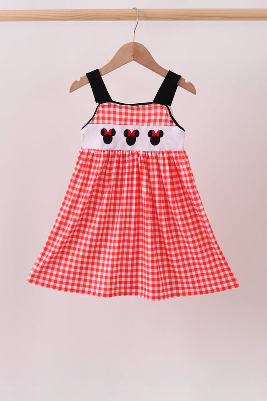 Red Character Plaid Embroidered Dress - Abbies Place