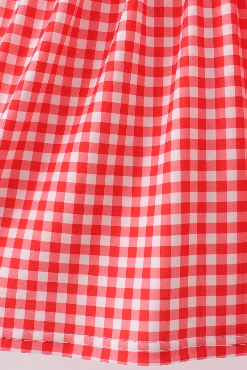 Red Character Plaid Embroidered Dress - Abbies Place