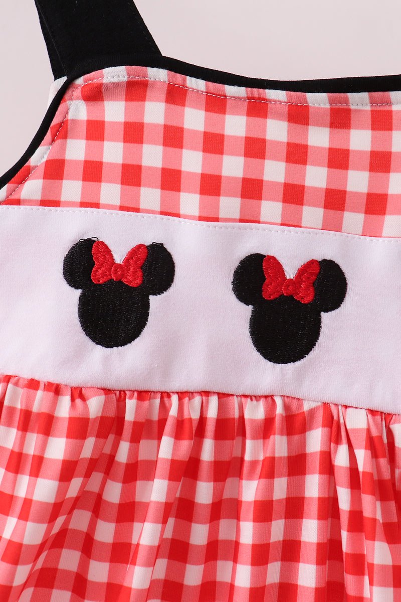 Red Character Plaid Embroidered Dress - Abbies Place