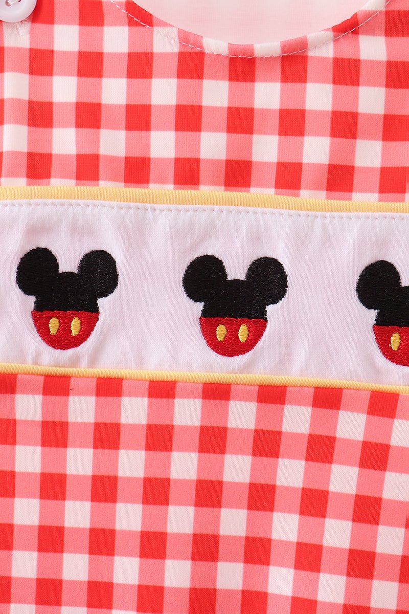 Red Character Plaid Embroidered Jon Jon - Abbies Place