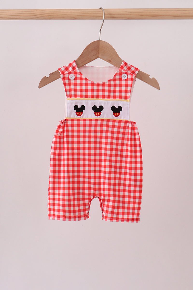 Red Character Plaid Embroidered Jon Jon - Abbies Place