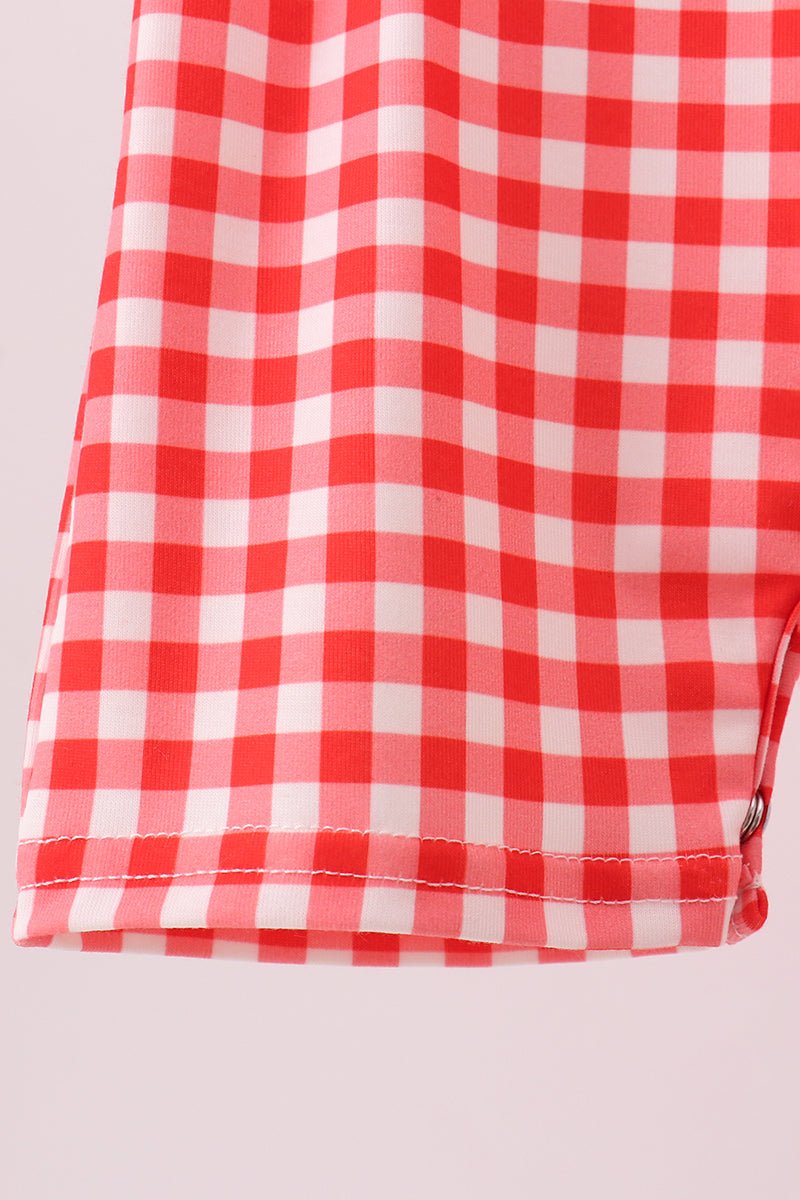Red Character Plaid Embroidered Jon Jon - Abbies Place