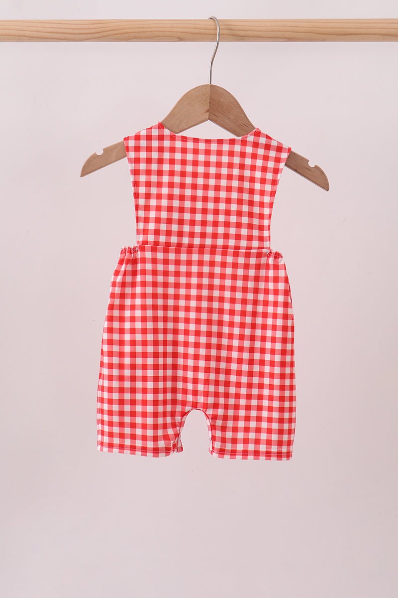 Red Character Plaid Embroidered Jon Jon - Abbies Place