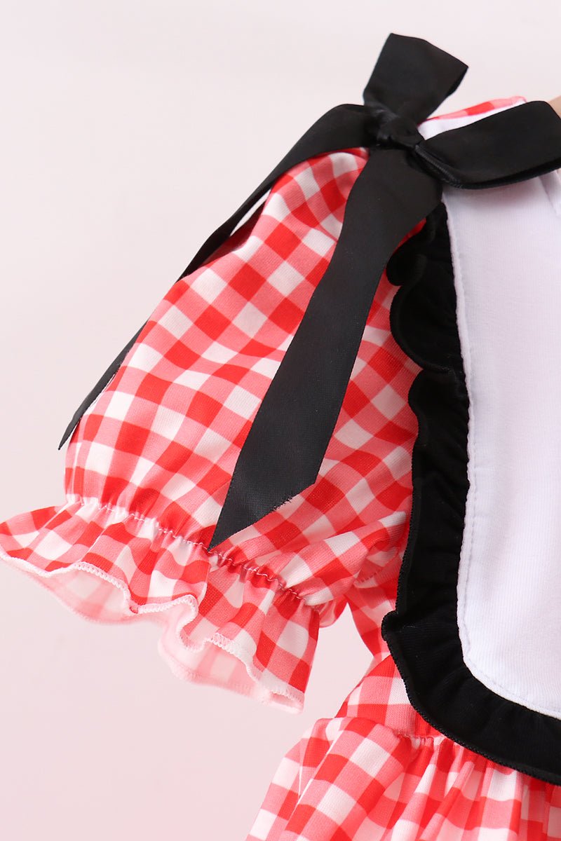 Red Character Plaid Embroidered Ruffle Short Set - Abbies Place