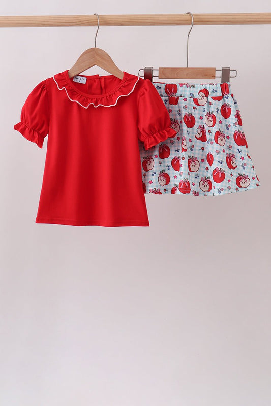Red School Apple Skorts Set - Abbies Place