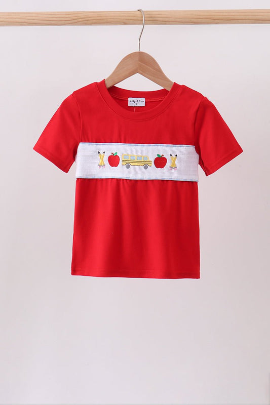 Red School Bus Smocked top - Abbies Place