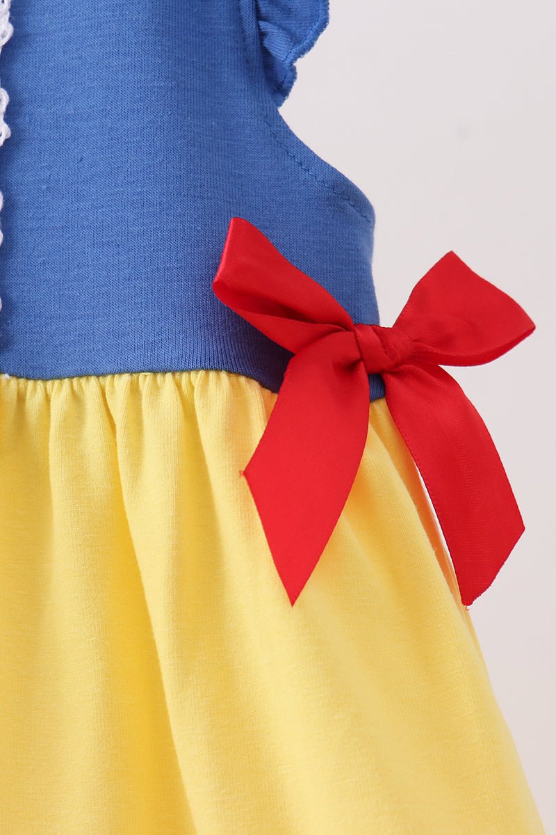 Royal blue&mustard character ruffle dress - Abbies Place