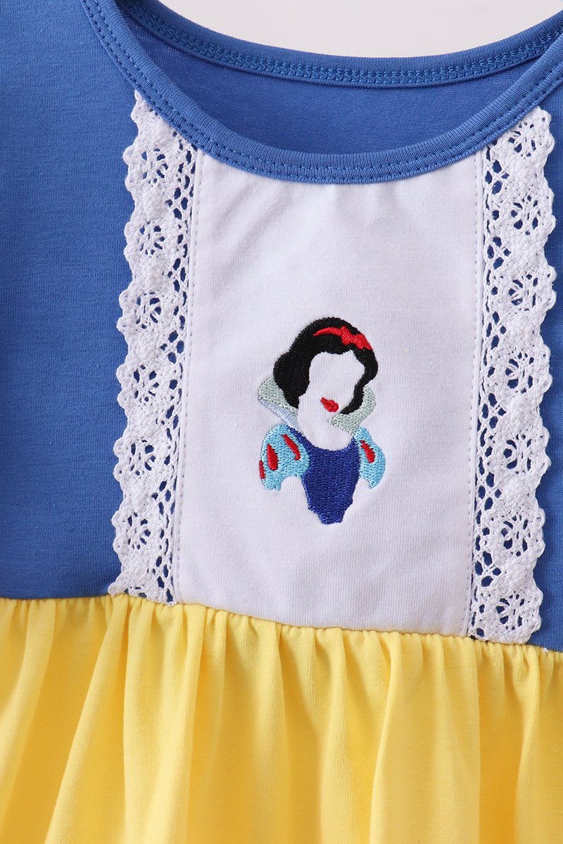 Royal blue&mustard character ruffle dress - Abbies Place