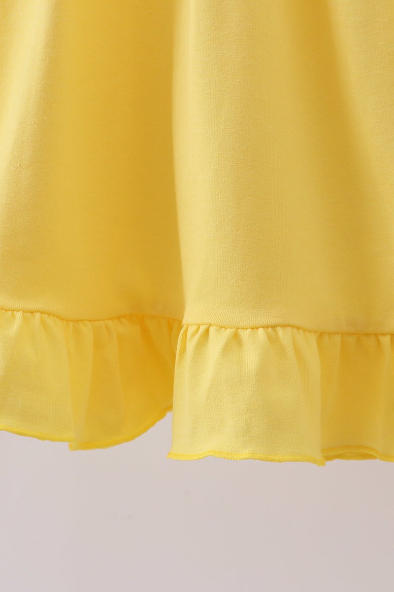 Royal blue&mustard character ruffle dress - Abbies Place
