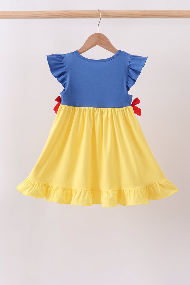 Royal blue&mustard character ruffle dress - Abbies Place