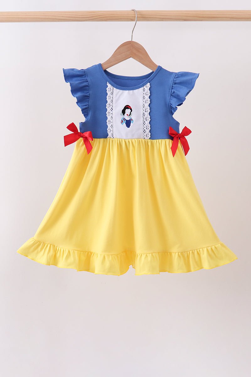 Royal blue&mustard character ruffle dress - Abbies Place